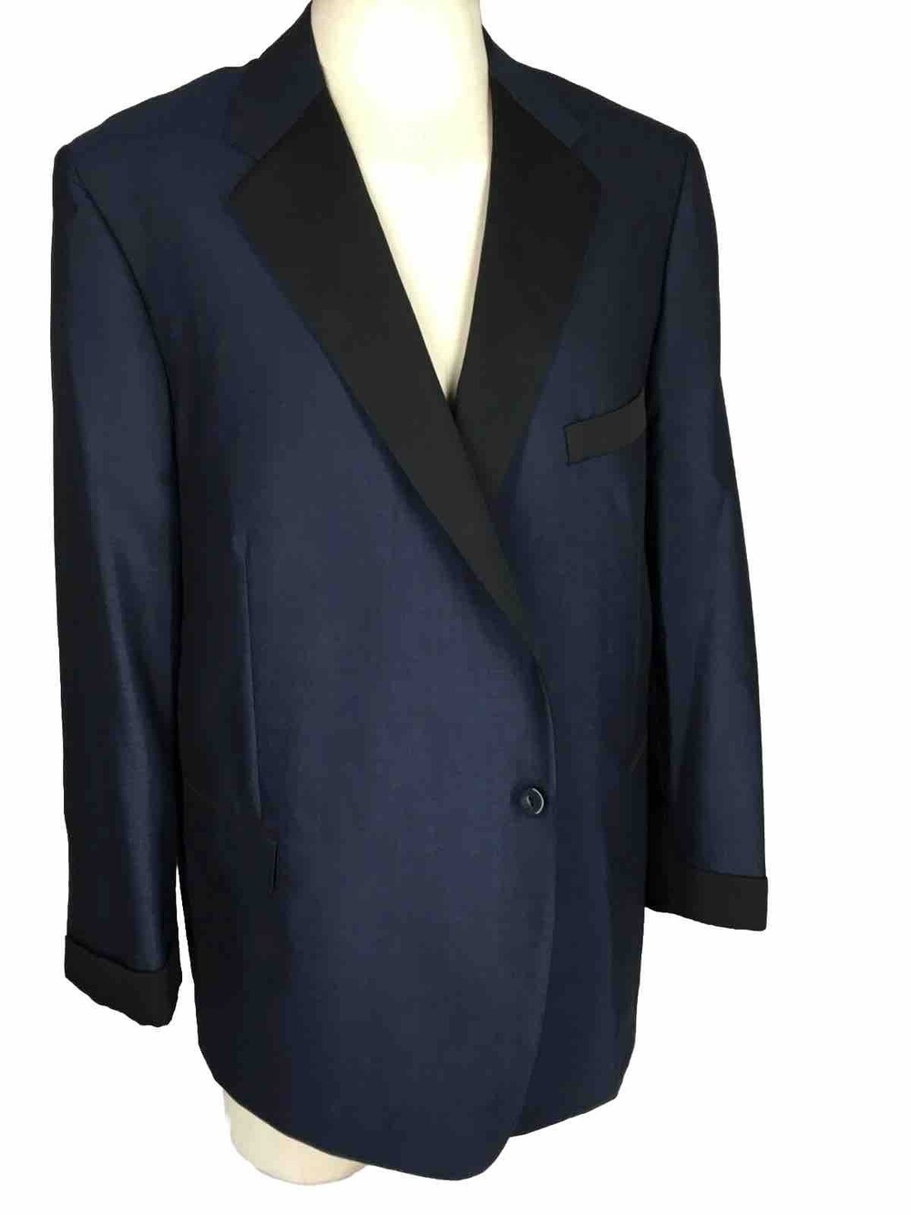 44R Holland & Sherry Mens Vintage 1 Button Evening Blazer Jacket Navy Blue Black